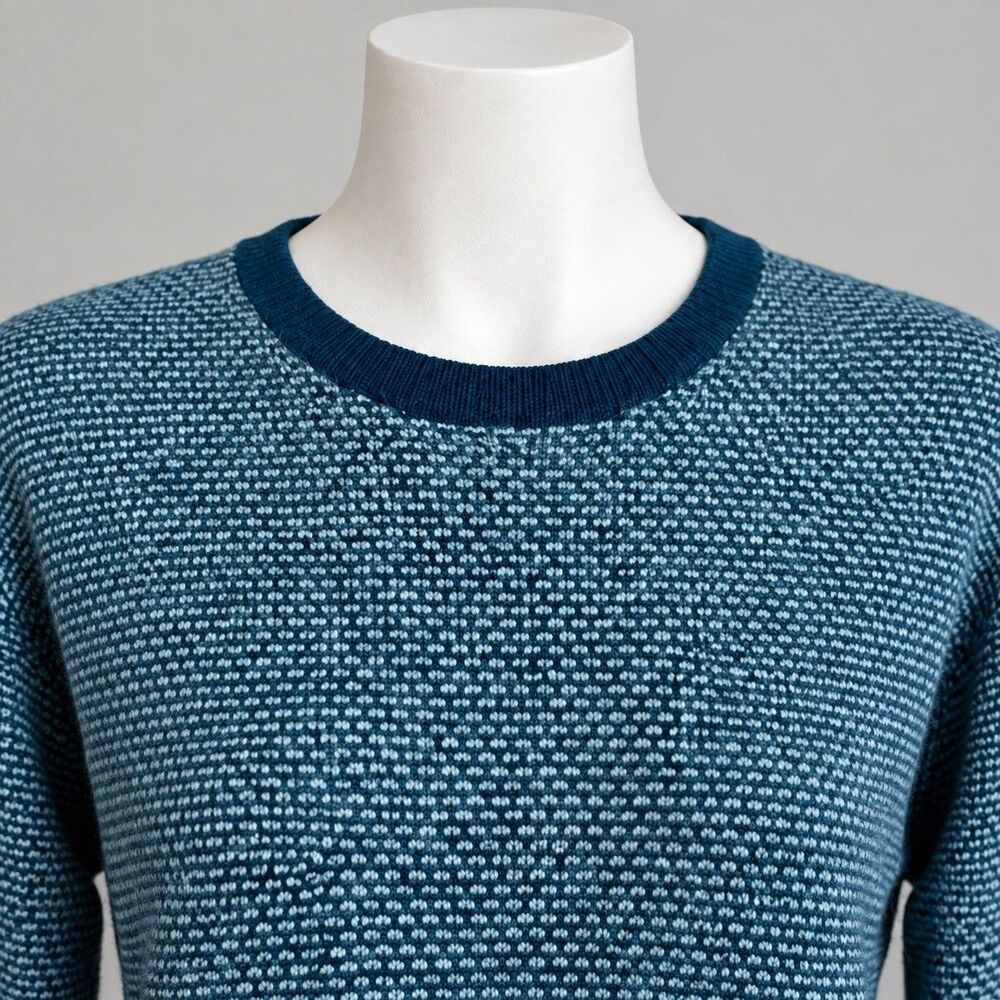 100% Cashmere Womens M Blue Teal Textured Crewneck Sweater 18” P2P Kier + J - Picture 2 of 9